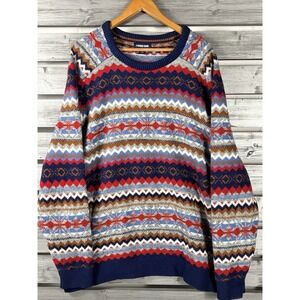 Lands' End Sweater Mens XXL Crewneck Fisherman Heavy Chunky Fair Isle Wool Blend